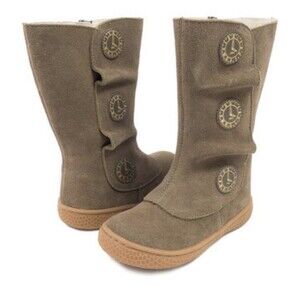 Livie & Luca Girls Brown Suede Tall Boots Size 3 Side Zip Button Leather Taupe